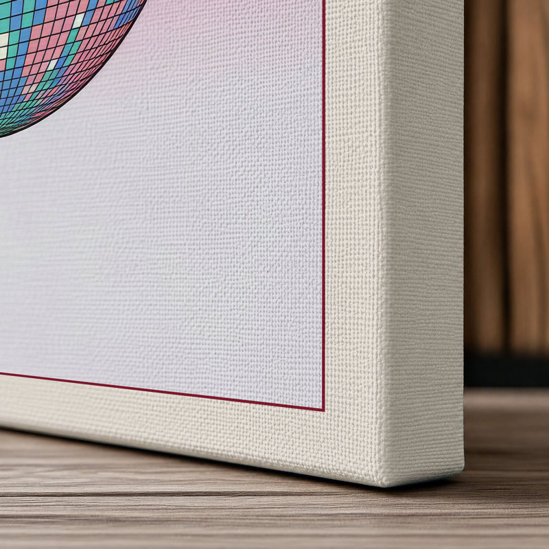 Disco Ball Nostalgia Retro - Wrapped Canvas, 36x24 - 91.4 x 61.0 cm, Cream Border