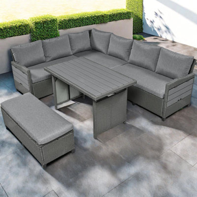 5-Piece Outdoor Patio Sectional Sofa Set with Dining Table