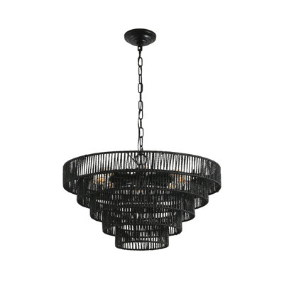 8-Light matte black hemp rope woven adjustable iron pendant lamp