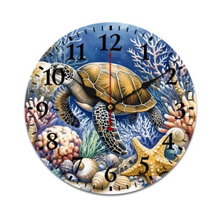 Coral Sea Turtle Round Wall Clock Decor 12"x 12" Bathroom Coastal Home