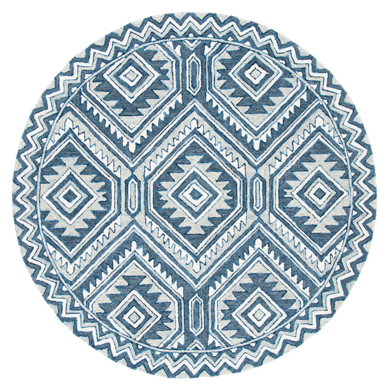 Negrete Metro Hand Tufted Wool And Cotton With Latex Geometric Rug, Round 6'