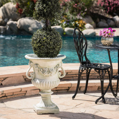 Urne de jardin en béton léger - 17,66 po de largeur x profondeur 23,73 po de hauteur, sans assemblage, pot à fleurs blanc en oxyde de magnésium de 17,66 po x 17,66 po x 23,73 po