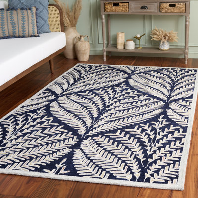 Tapis bleu marine / ivoire en laine touffeté à la main Arisdelsy