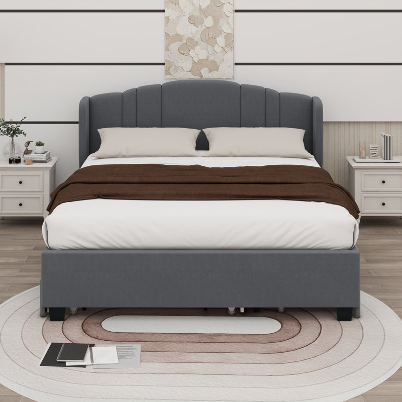 Shroyer Upholstered Platform Bed With One Twin Trundle And 2 Drawers, Gray