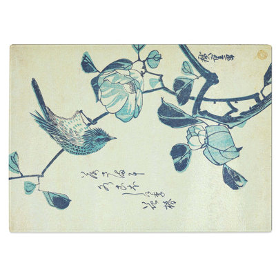 Tempered Glass Camellia and Bird Chopping Board