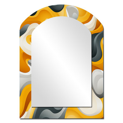 Jaune et blanc Mid-Century Waves Fusion - miroir mural asymétrique abstrait, miroir décoratif arche moderne, impression d'art en métal