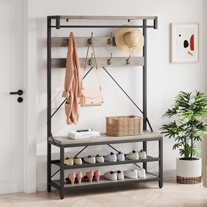 Banc de rangement pour 8 paires de chaussures, gris