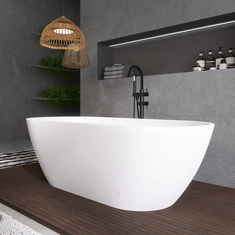 55 in. Freestanding Acrylic Bathtub in Gloss White
