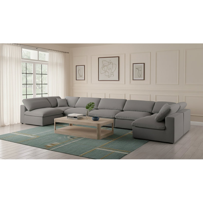Canapé modulaire de coin modulaire réversible en lin Burrows, Tissu gris texturé en lin