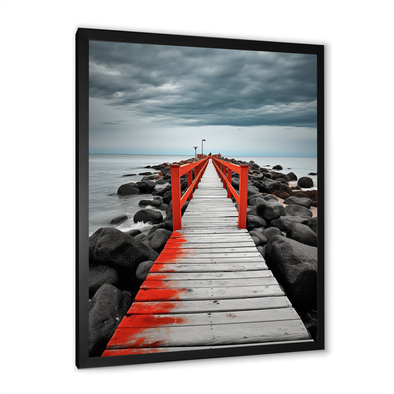 Beach Pier Perspect Black V sur toile, Cadre photo noir, L 12 po x H 20 po