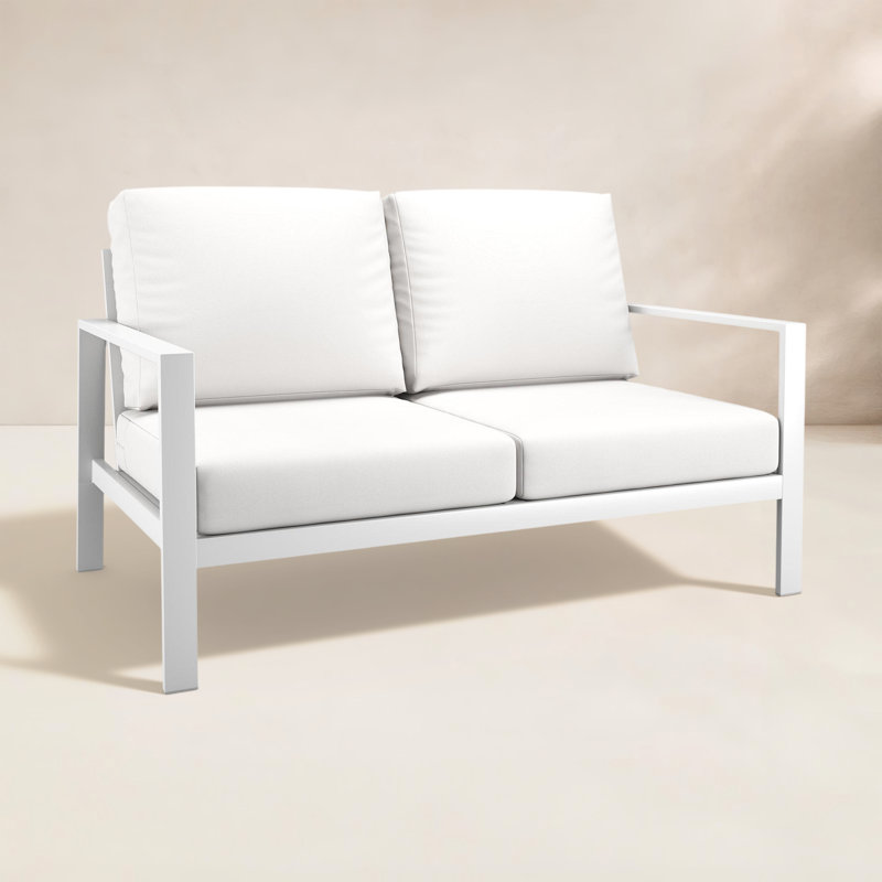 Townsend Chatwin Metal Outdoor Loveseat With Sunbrella Cushion, Canvas White