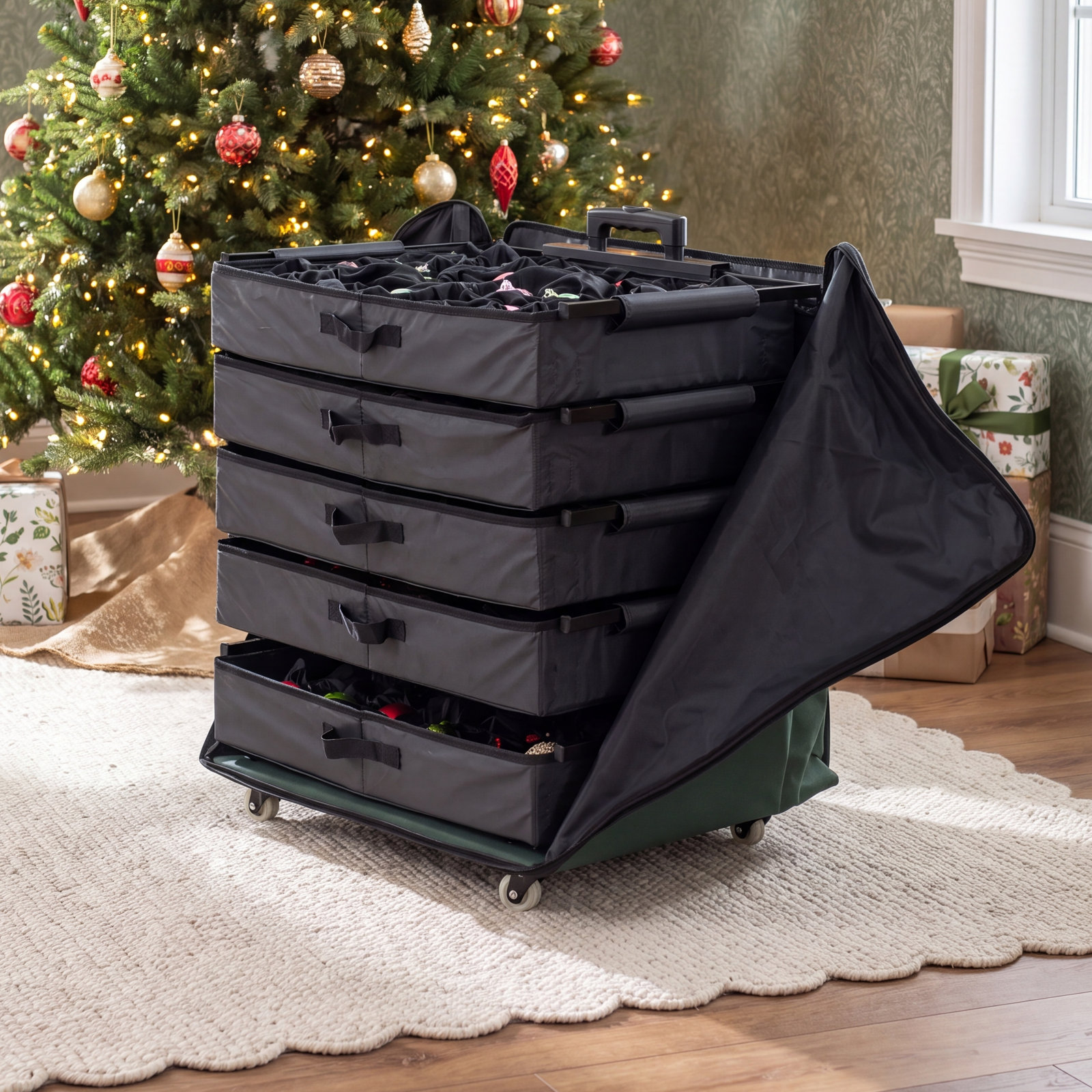 Telescoping Ornament Storage Box with Dividers