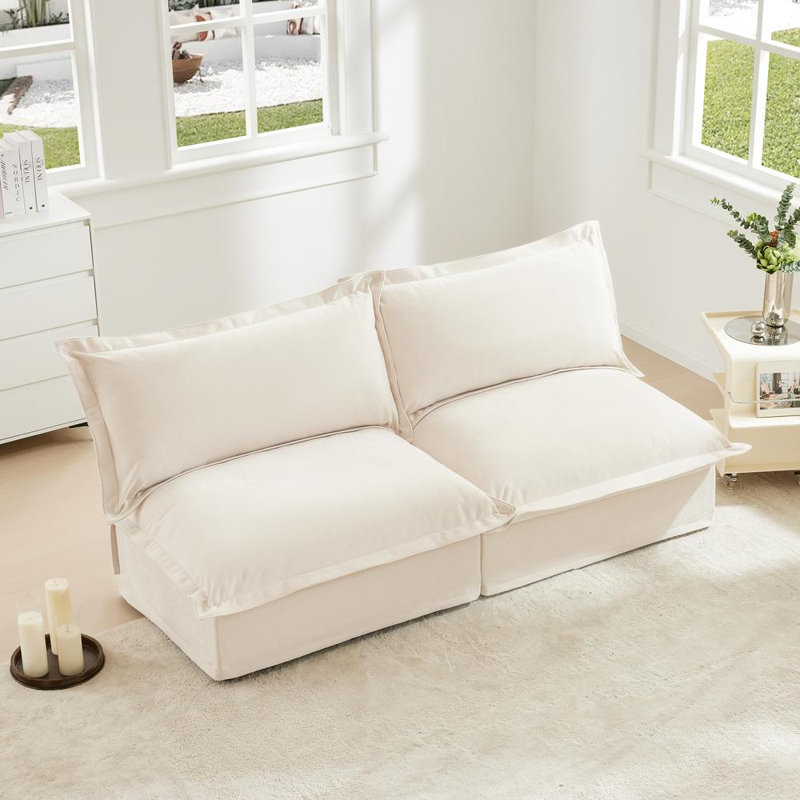 Canapé modulaire sans accoudoirs Aumiller, Crème, crème, 34.6" H x 73.2" W x 33" D,, Chenille