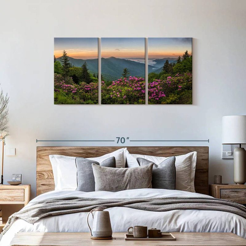Ensemble de 3 pièces vue sur toile Blue Ridge Mountains, H 27 po x l 56 po x P 1,25 po