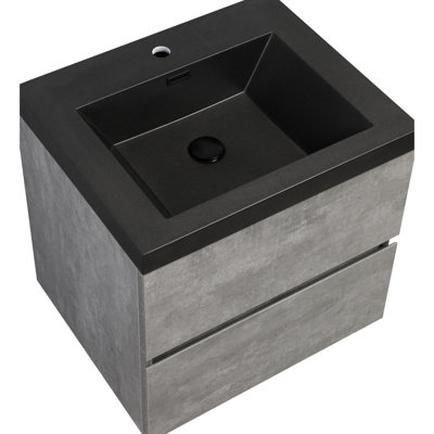 Meuble-lavabo flottant 24 po. Armoire grise avec lavabo à sable en quartz. Rangement 24 po facile à installer et à construire - bassin de conception moderne pour une esthétique améliorée. Tiroirs à fermeture en douceur et fonction silencieuse.