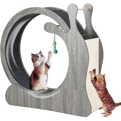 Grand tapis roulant pour chat 3 en 1 avec planche à gratter et balles de jeu, roue pour chats