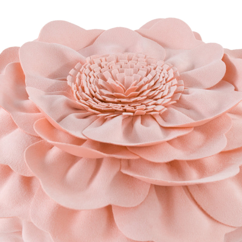 Pink 14-Inch Round Floral Polyester Throw Pillow