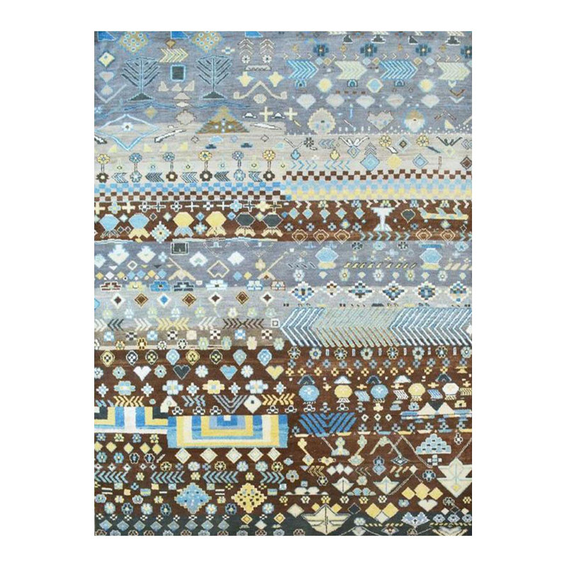 Tapis bleu lavable à la machine à motif décoratif traditionnel de la collection Barcelona, Rectangle 2 pi 4 po x 3 pi 11 po