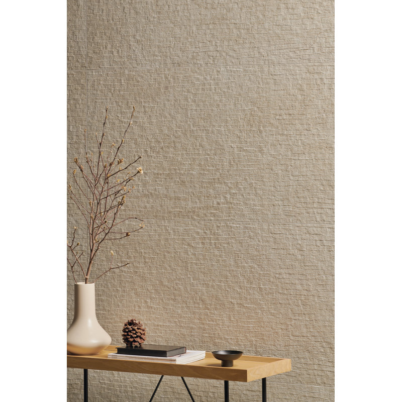 Modern Travertine Ruled 24" x 48" Textured Porcelain Wall & Floor Tile, Cream