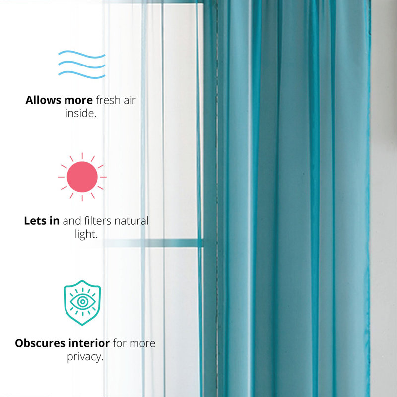 Daxin Sheer Voile Rod Pocket Curtain Panels, Gray Teal, 54" W x 72" L