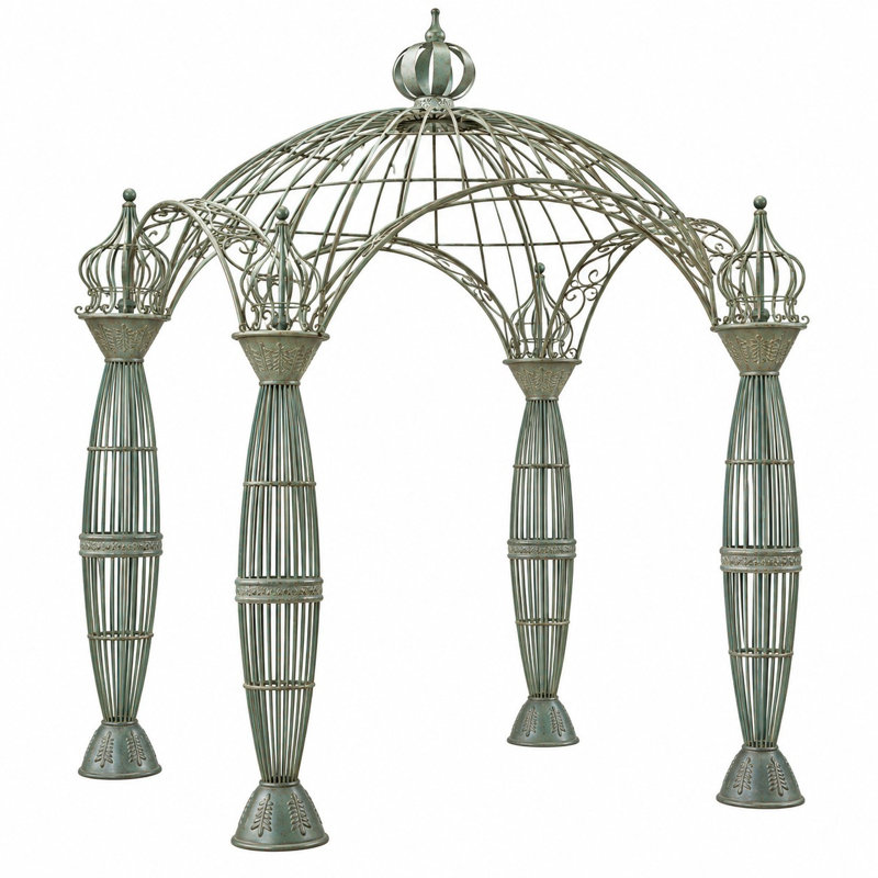 Gazebo de jardin rond Aurelius en fer vert verdâtre, d'une hauteur de 3 m (10 pieds)., Vert