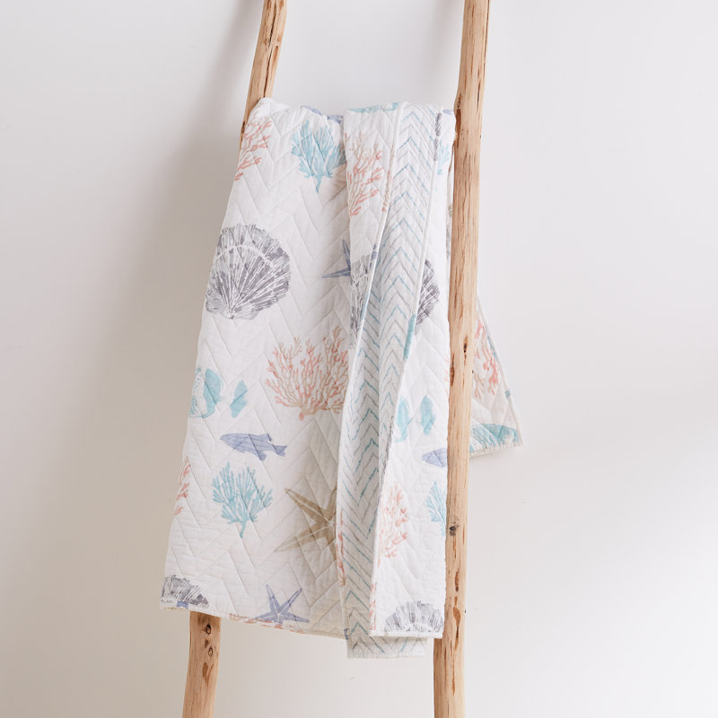 Sun-Kissed Island Cotton Quilted Throw - Coastal Coral & Teal
