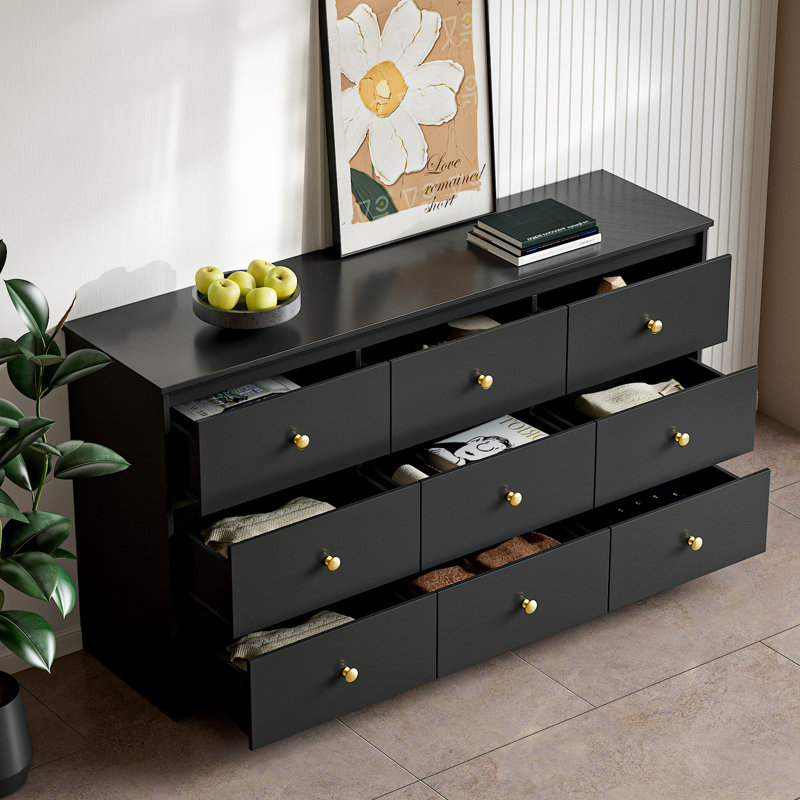 Commode 9 tiroirs Renold, Noir