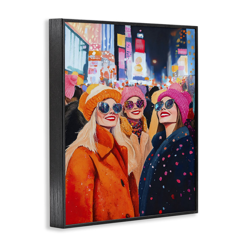 «New Year's Girls in City», estampe numérique, design par LSR Design Studio, 20 x 16, Midnight Black Giclee Framed