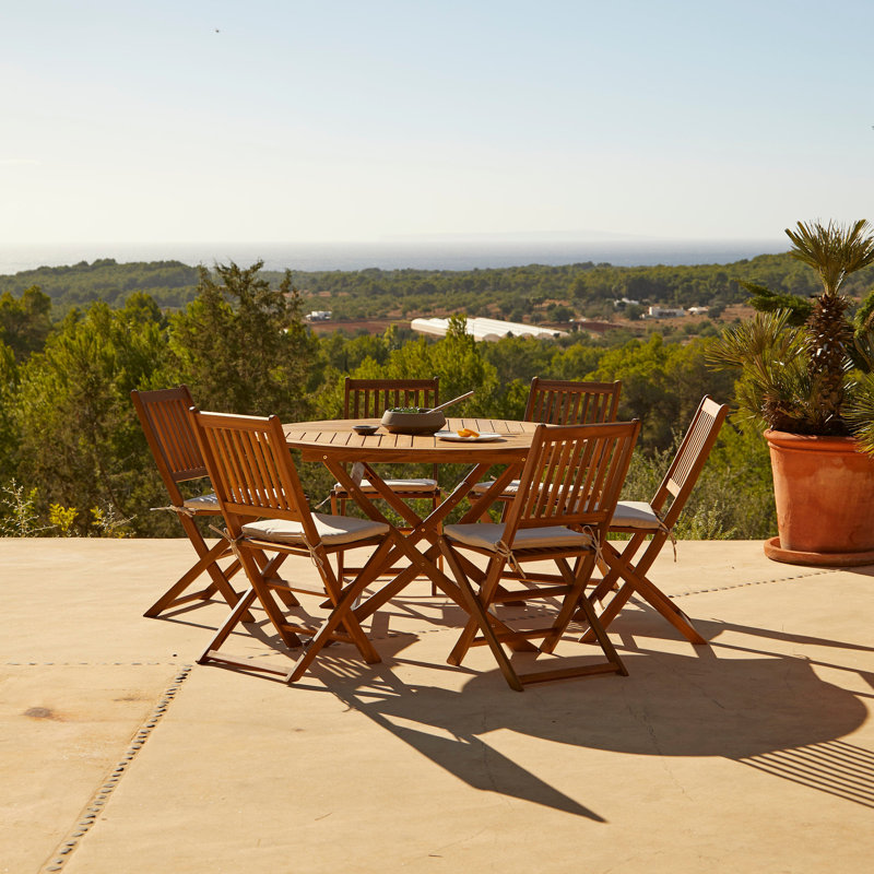 Nayoun 6 - Person Acacia Wood Patio Dining Set with Round Table, No Umbrella