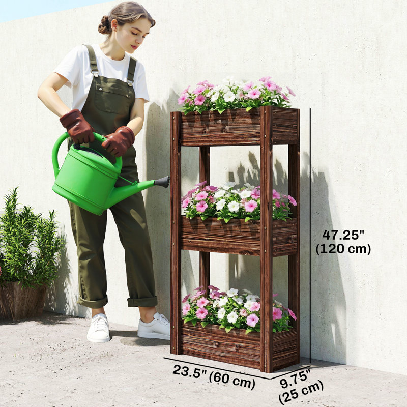 Lit de jardin surélevé en bois à 3 niveaux avec pieds, 23,6 po x 9,8 po x 47,2 po