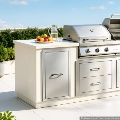 Outdoor Kitchen Trash Drawer, 19"W x 25"H x 14"D, Waste Bin Included, for BBQ Island Storage, Patio Bars and Grill Station, with Handle, Built-In BBQ Island Drawers Organize Cookware Accessories