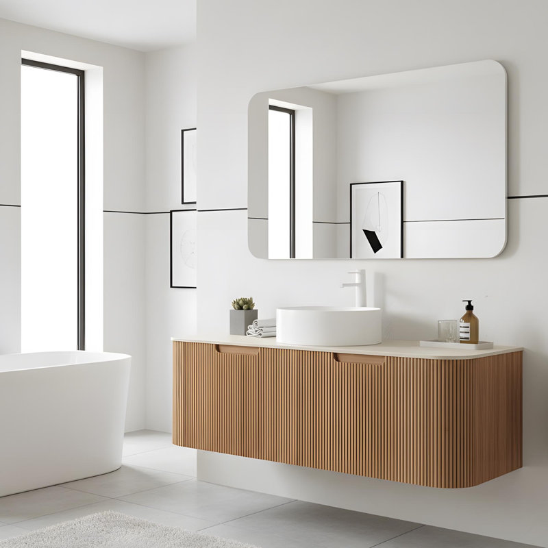 Ensemble de meuble-lavabo mural 48 po avec lavabo rond blanc en céramique et 2 tiroirs, 48"
