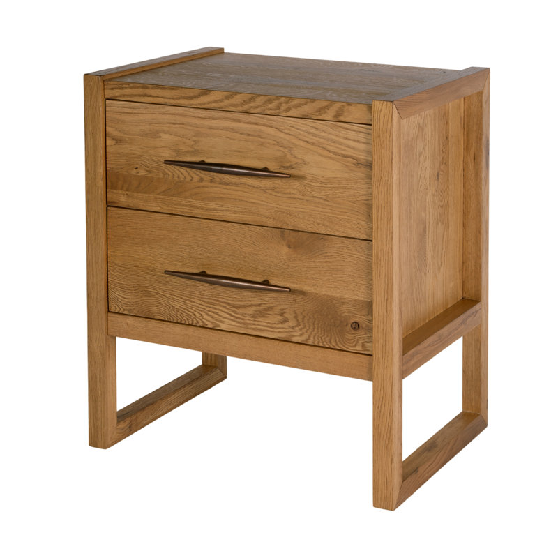Table de chevet rectangulaire 2 tiroirs en bois brun clair Oakley