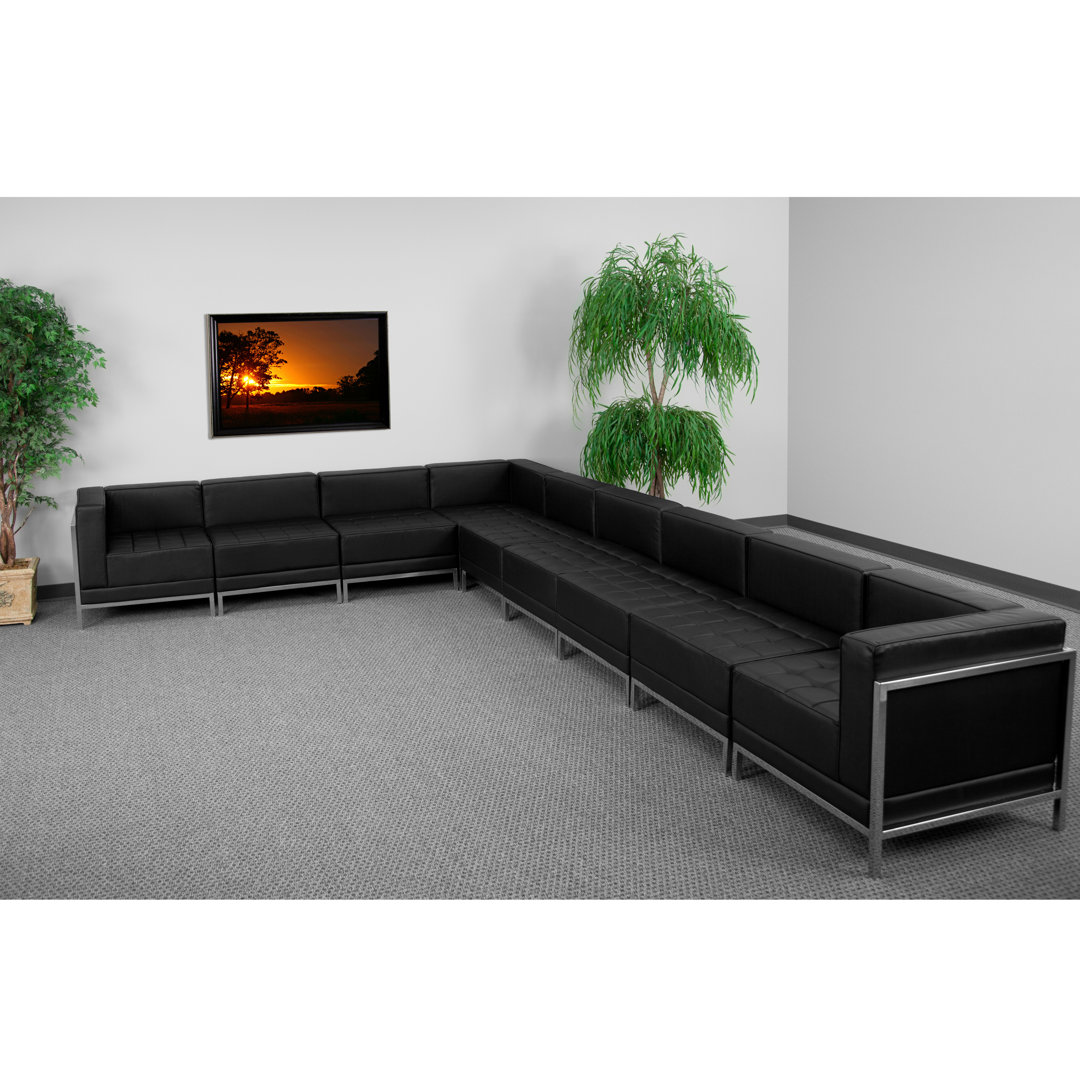 Hercules Imagination Series 9 Piece LeatherSoft Modular Sectional Configuration - Stainless Steel Legs Flash Furniture