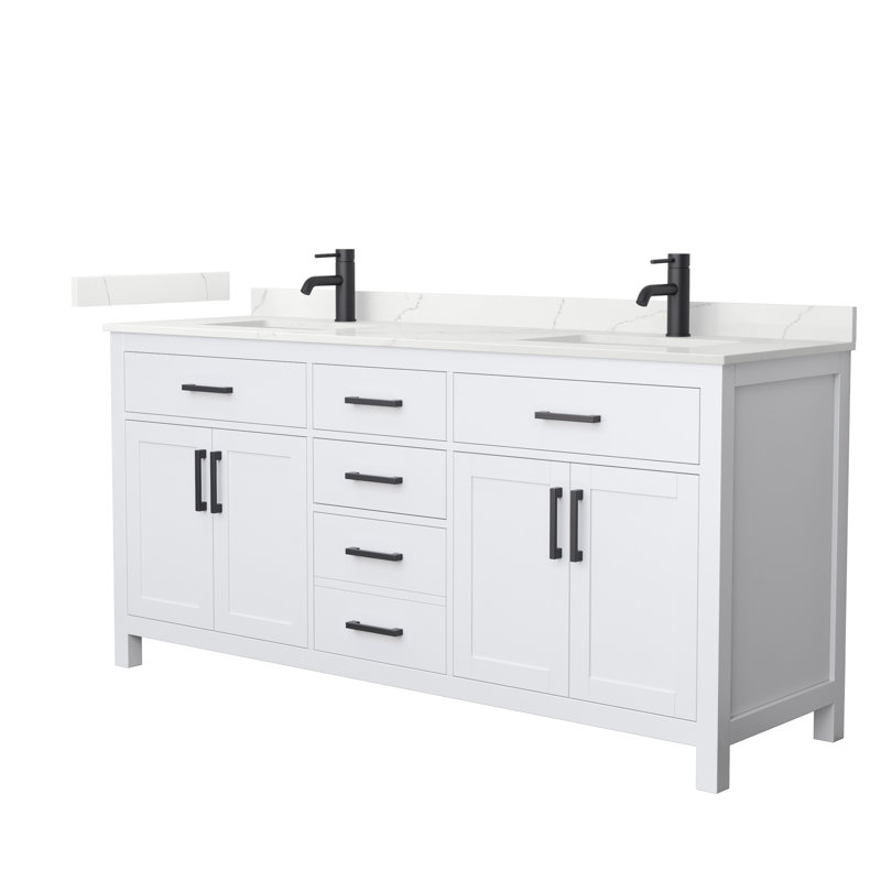 Beckett 72" Freestanding Double Bathroom Vanity with Quartz Top, White, Giotto Quartz, Matte Black