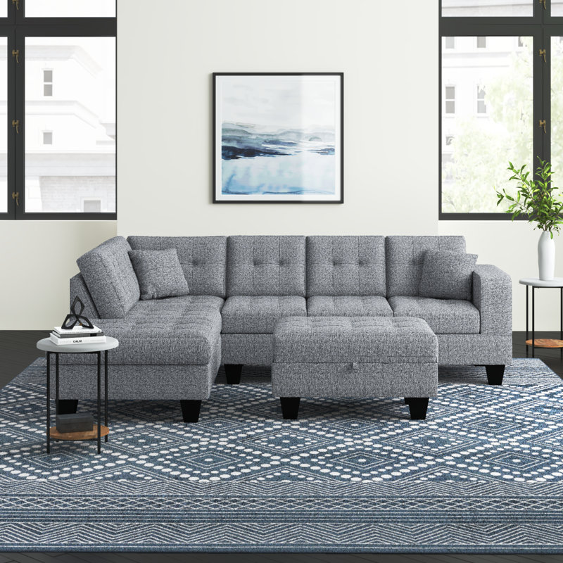 Azruddin Reversible Sectional Sofa with Storage Ottoman