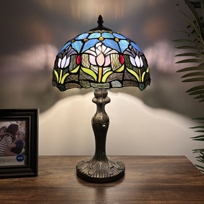 Veasey 19" H Tiffany Table Lamp Stained Glass Tulips LED Bulb Included 12"W*12"D*19"H