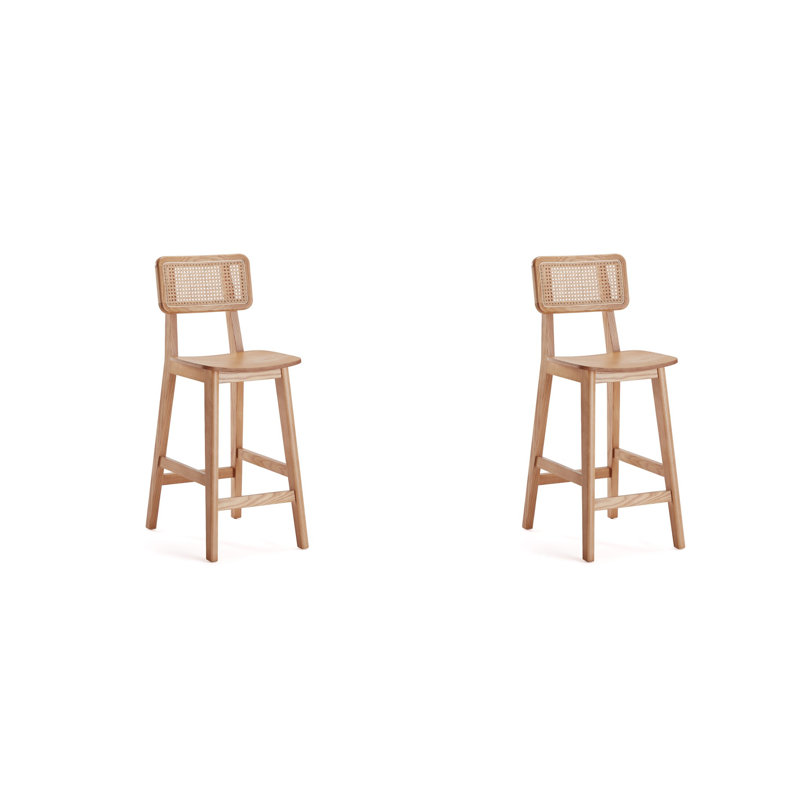 Versailles Natural Wood Counter Stool with Rattan Back