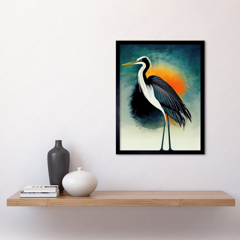 Heron Monochrome Bird Portrait - Single Picture Frame Print, 43.7cm H x 33.5cm W x 1.5cm D
