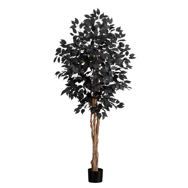 Ficus artificiel noir d'Halloween avec tronc naturel, H 60 po x l 28 po x P 28 po