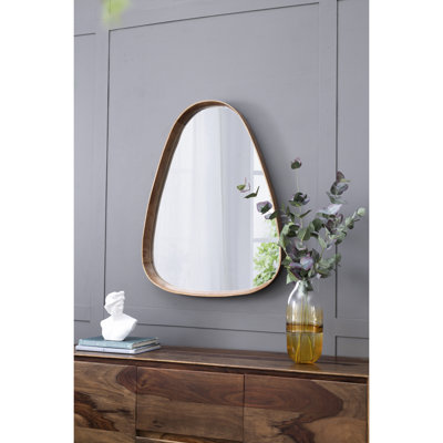 Miroir irrégulier avec cadre en bois, 30 po x 38 po, décor de vestibule de salle de bain de salon, bords courbés minimalistes, 50% bois de pin, 25% miroir,