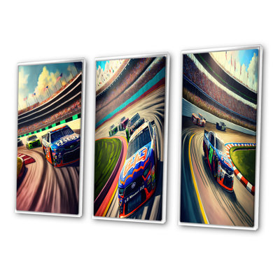 Daytona Stock Car Racing - dernier tour - ensemble d'art moderne de 3 pièces