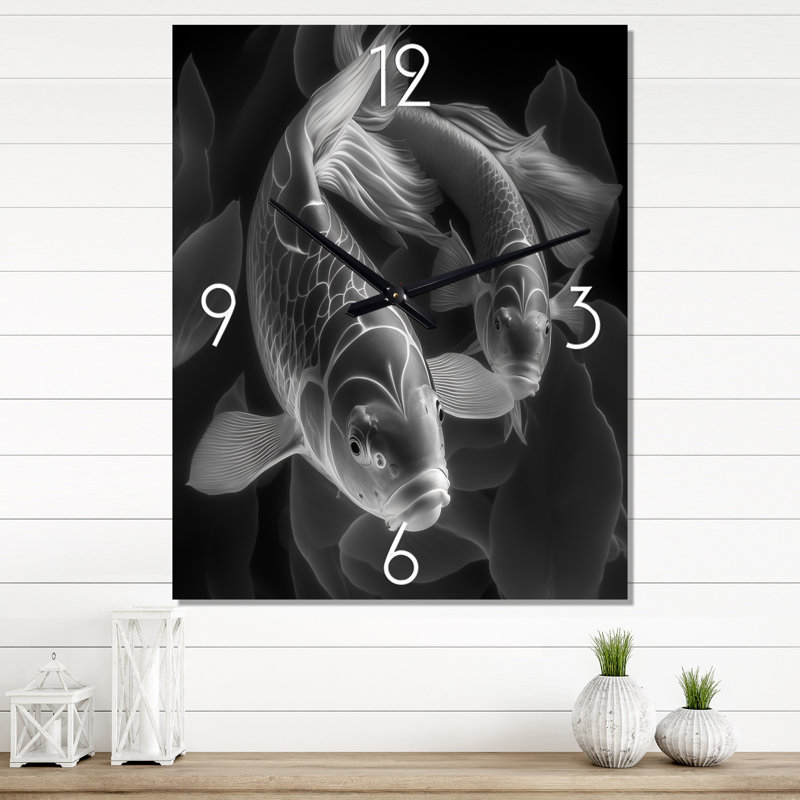 Horloge murale poisson koi monochrome, Très petit