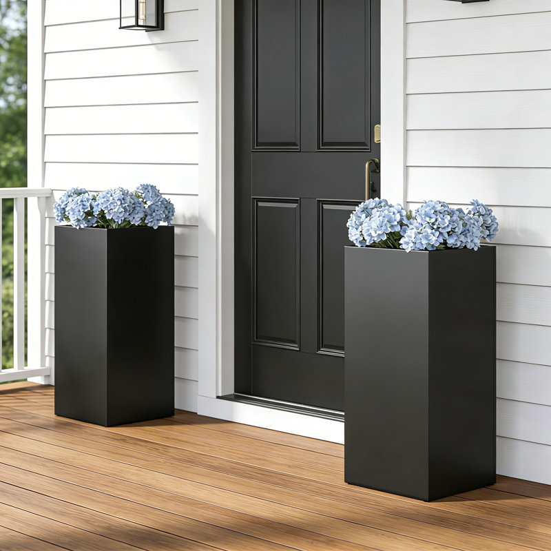 Ensemble de 2 boîtes à fleurs carrées en métal à piédestal carré H 30 po, Black