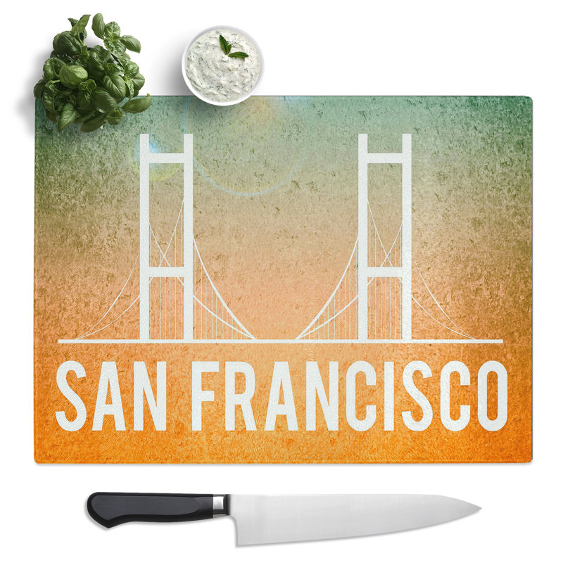 San Francisco California The Golden Gate Bridge Typography Quote  Glass Chopping Board
