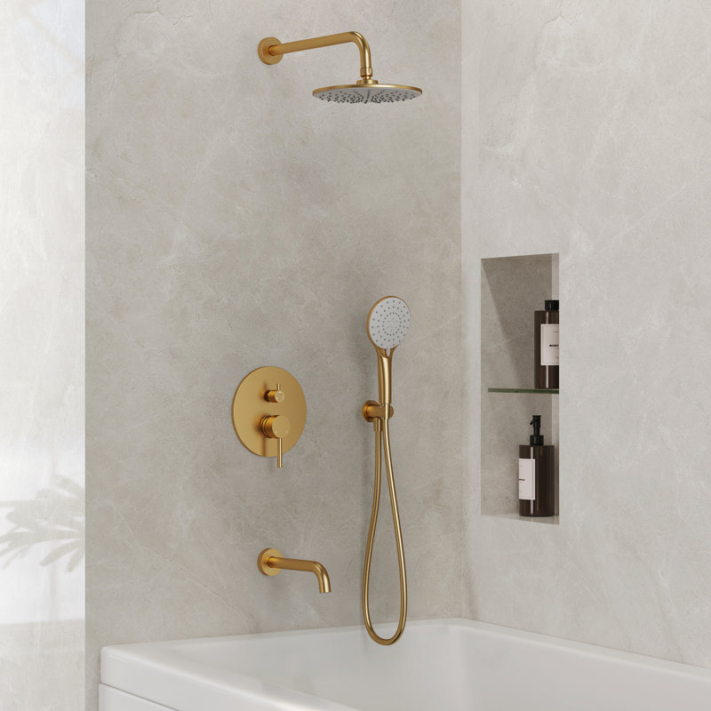 Ensemble de douchette TubandShower, tête de douche à pluie de 9 po avec douchette à 3 réglages, Or brossé