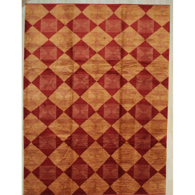 Tapis afghan en laine noué à la main de style transitionnel opulent classique rouge Silview, Rectangle 9 pi x 12 pi