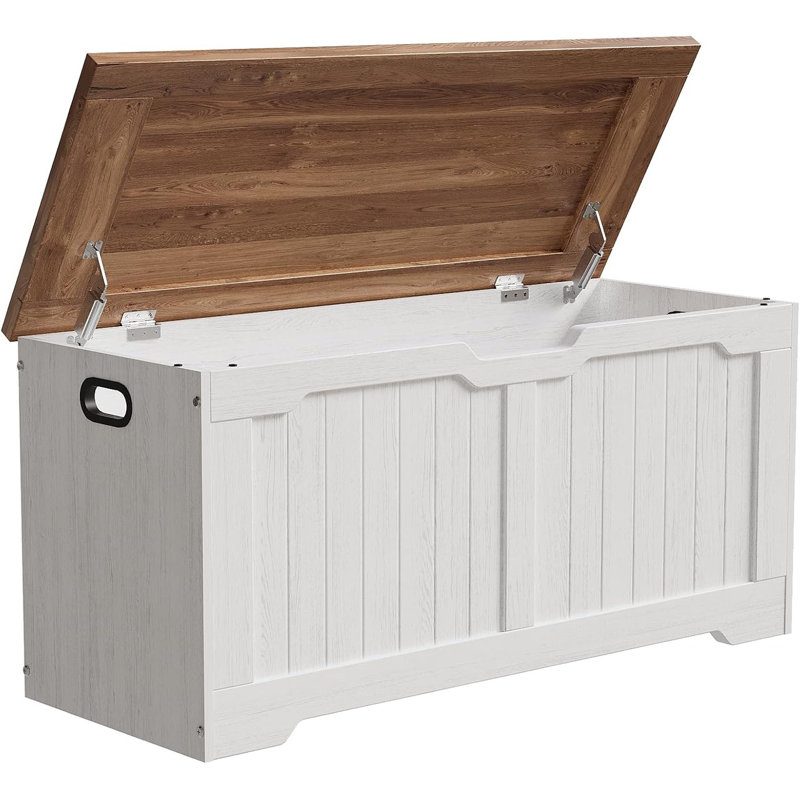 39.4" Farmhouse Storage Bench with 2 Safety Hinges, Wooden Storage Chest for Entryway, Bedroom, Living Room, White