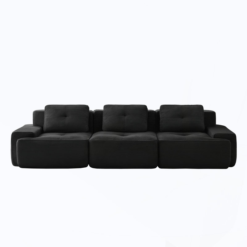 Canapé en velours côtelé 3 places avec coussin moelleux et 3 coussins, Noir