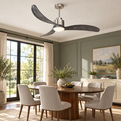 Ventilateur de plafond à hauteur réglable de 52 pouces avec lumière DEL, moteur à courant continu réversible à 6 vitesses et télécommande